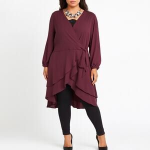 Torrid Burgundy Ruffle Wrap Tunic Top 1X NWT Layered Hem Holiday Party